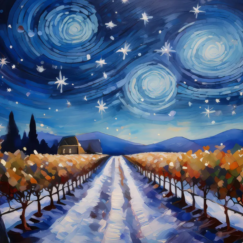 Painting: Winter Vineyard under Starry Sky