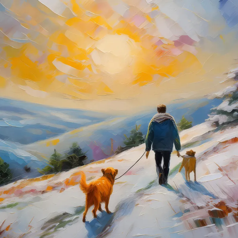 Painting: Winter Walk on Snowy Hill